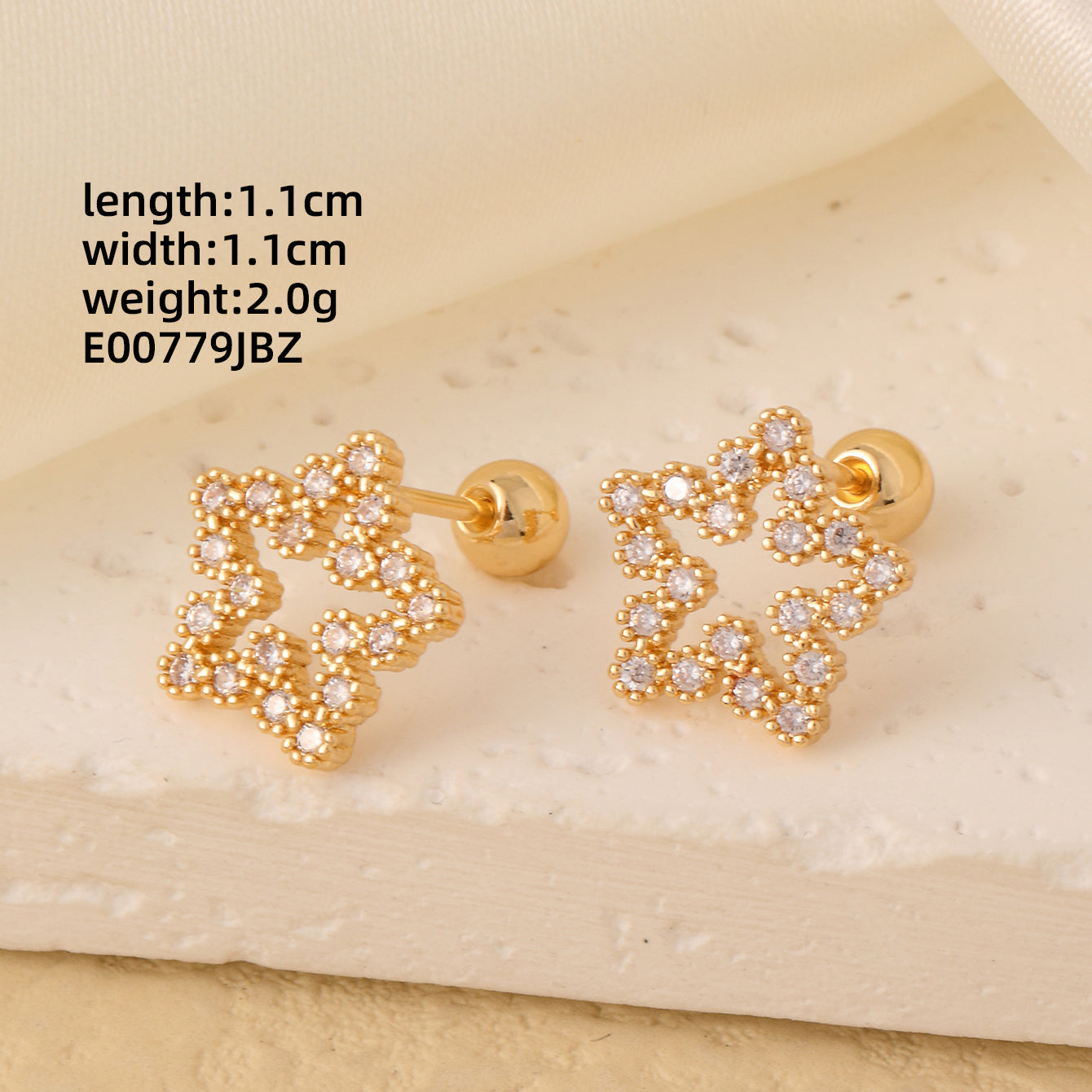 1 Pair Casual Cute Hip-hop Pentagram Round Plating Inlay Copper Zircon Gold Plated Ear Studs