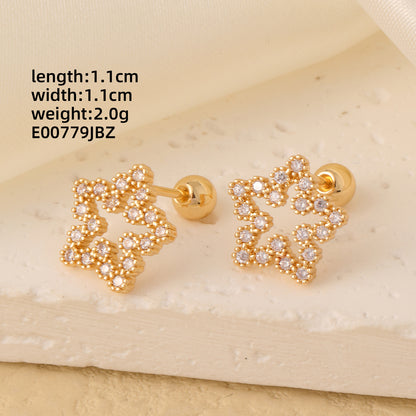 1 Pair Casual Cute Hip-hop Pentagram Round Plating Inlay Copper Zircon Gold Plated Ear Studs