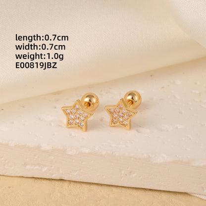 1 Pair Casual Cute Hip-hop Pentagram Round Plating Inlay Copper Zircon Gold Plated Ear Studs