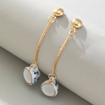 1 Pair Chinoiserie Color Block Plating Ceramics Gold Plated Drop Earrings