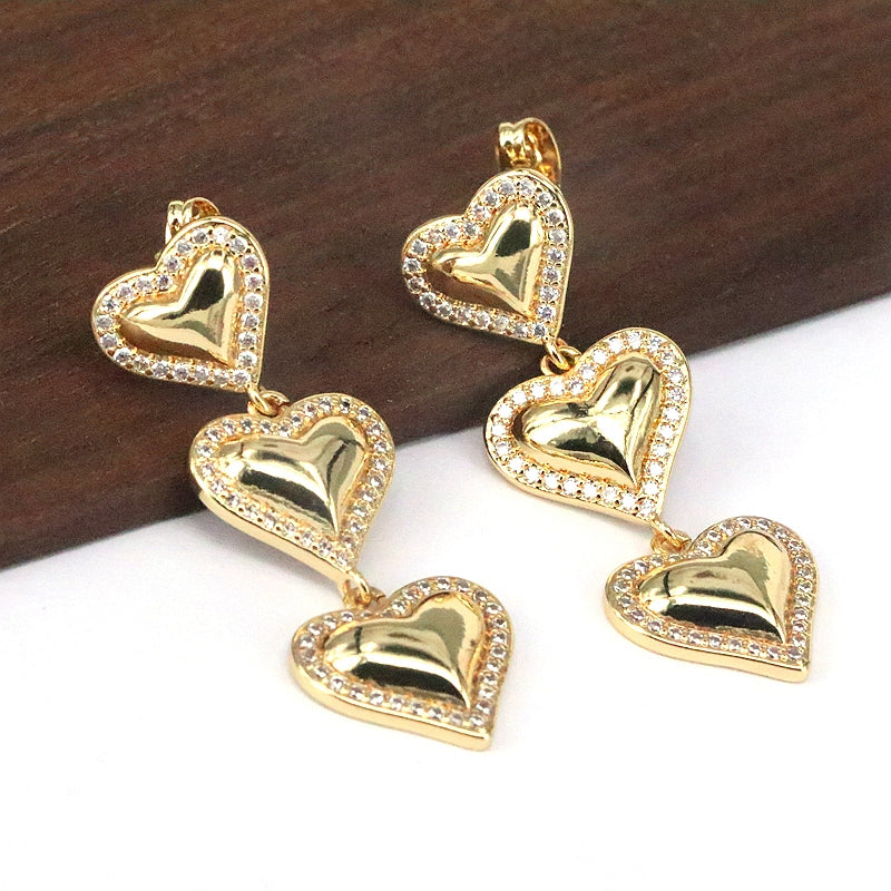 1 Pair Vintage Style Simple Style Heart Shape Plating Inlay Copper Zircon Gold Plated Drop Earrings