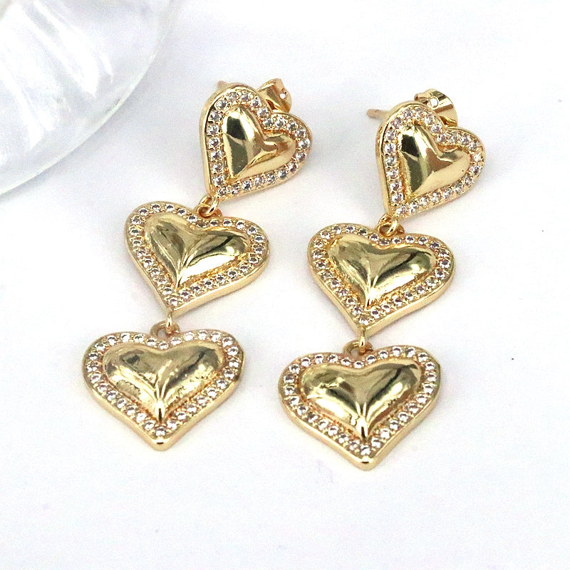 1 Pair Vintage Style Simple Style Heart Shape Plating Inlay Copper Zircon Gold Plated Drop Earrings