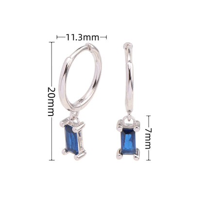 1 Pair Sweet Rectangle Inlay Sterling Silver Zircon Drop Earrings