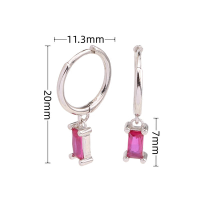 1 Pair Sweet Rectangle Inlay Sterling Silver Zircon Drop Earrings