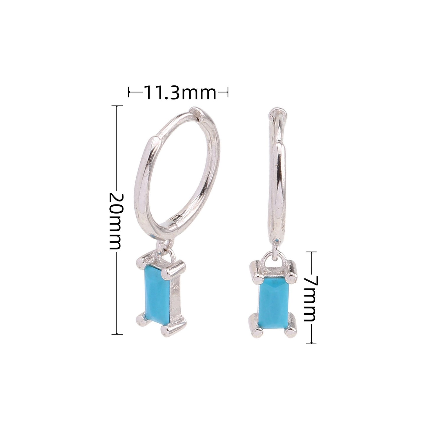 1 Pair Sweet Rectangle Inlay Sterling Silver Zircon Drop Earrings