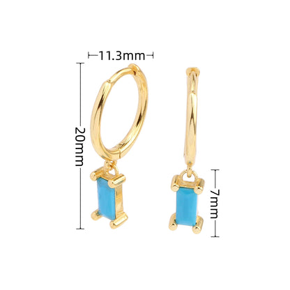 1 Pair Sweet Rectangle Inlay Sterling Silver Zircon Drop Earrings