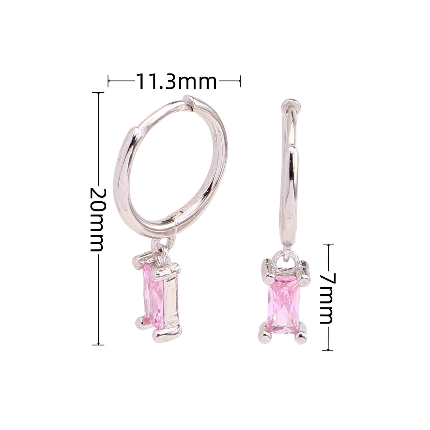 1 Pair Sweet Rectangle Inlay Sterling Silver Zircon Drop Earrings