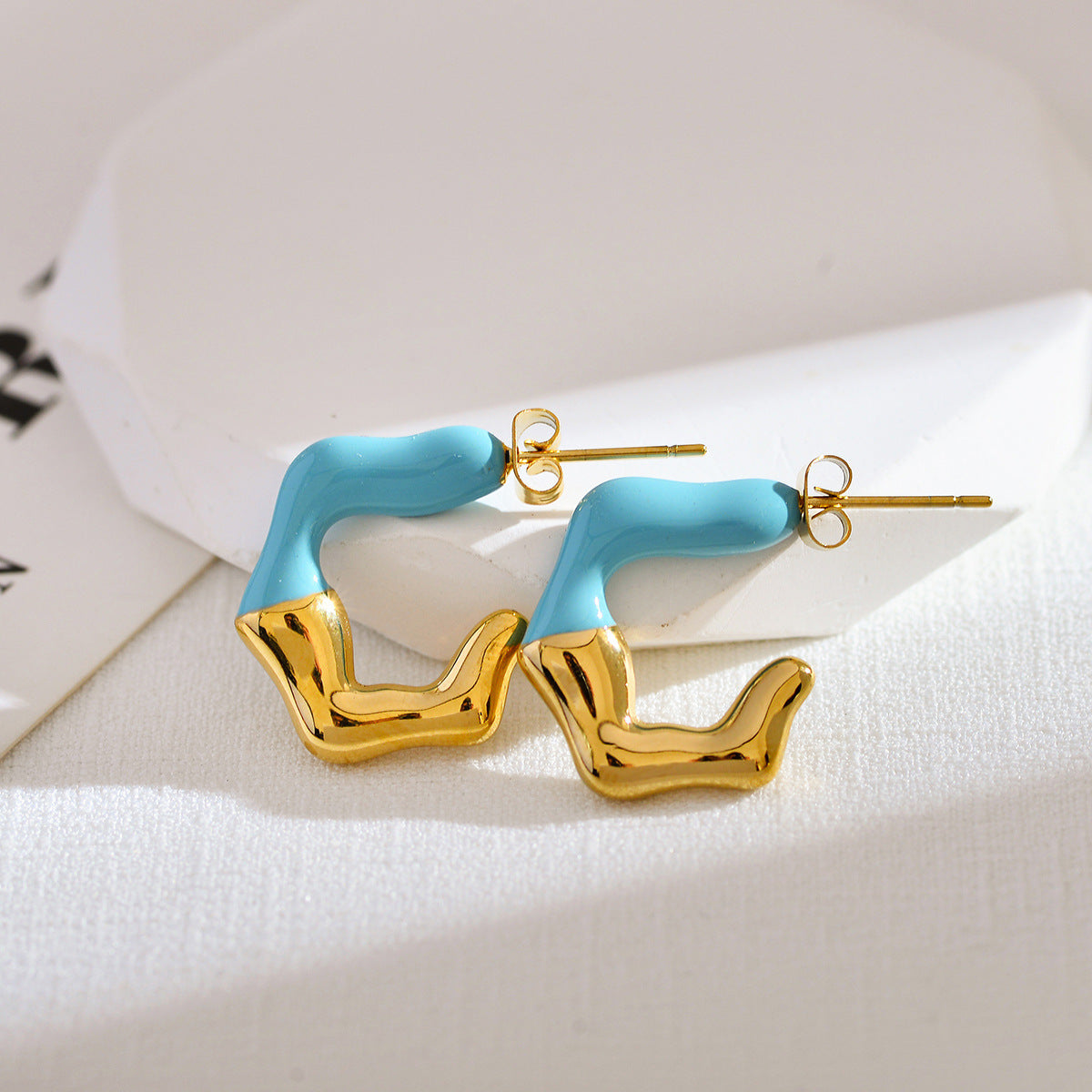 1 Pair Cute Luxurious Color Block Enamel Stainless Steel Ear Studs