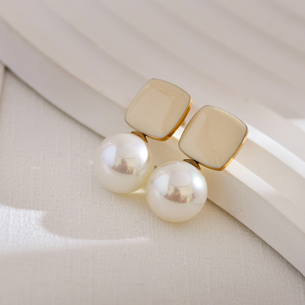 1 Pair Simple Style Round Square Plating Inlay Stainless Steel Pearl Drop Earrings