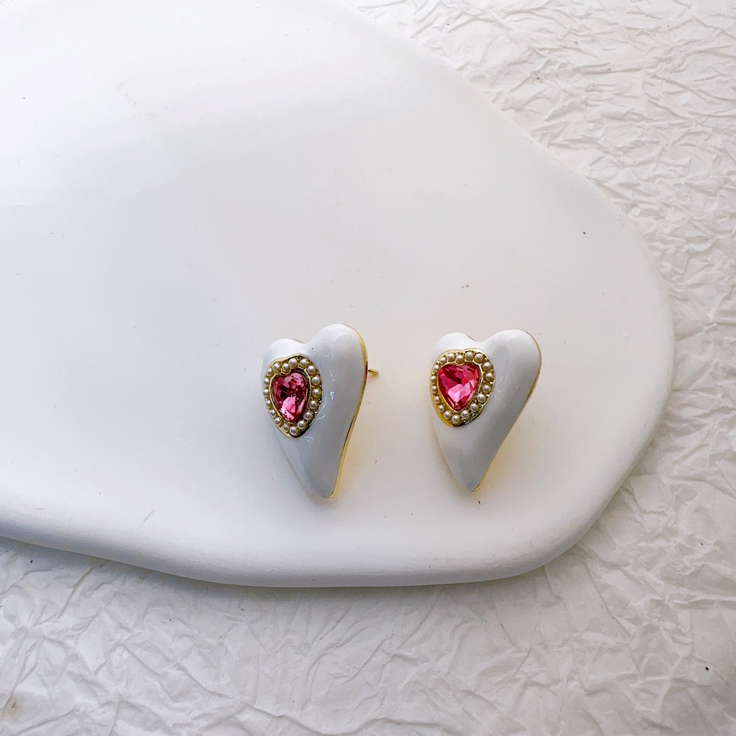 1 Pair Sweet Heart Shape Enamel Inlay Copper Zircon Ear Studs