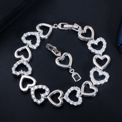 Elegant Sweet Heart Shape Brass Hollow Out Inlay Zircon Gold Plated Bracelets