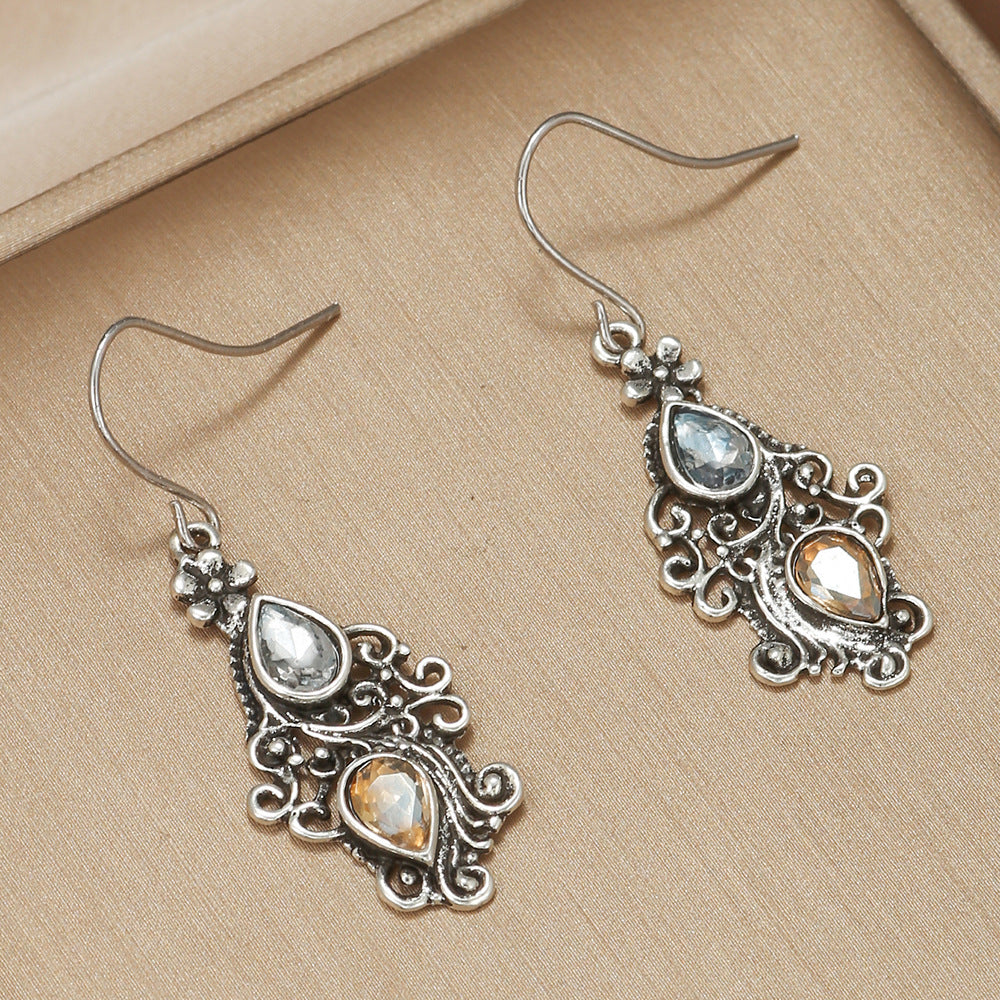 Wholesale Jewelry Retro Water Droplets Alloy Rhinestones Inlay Drop Earrings