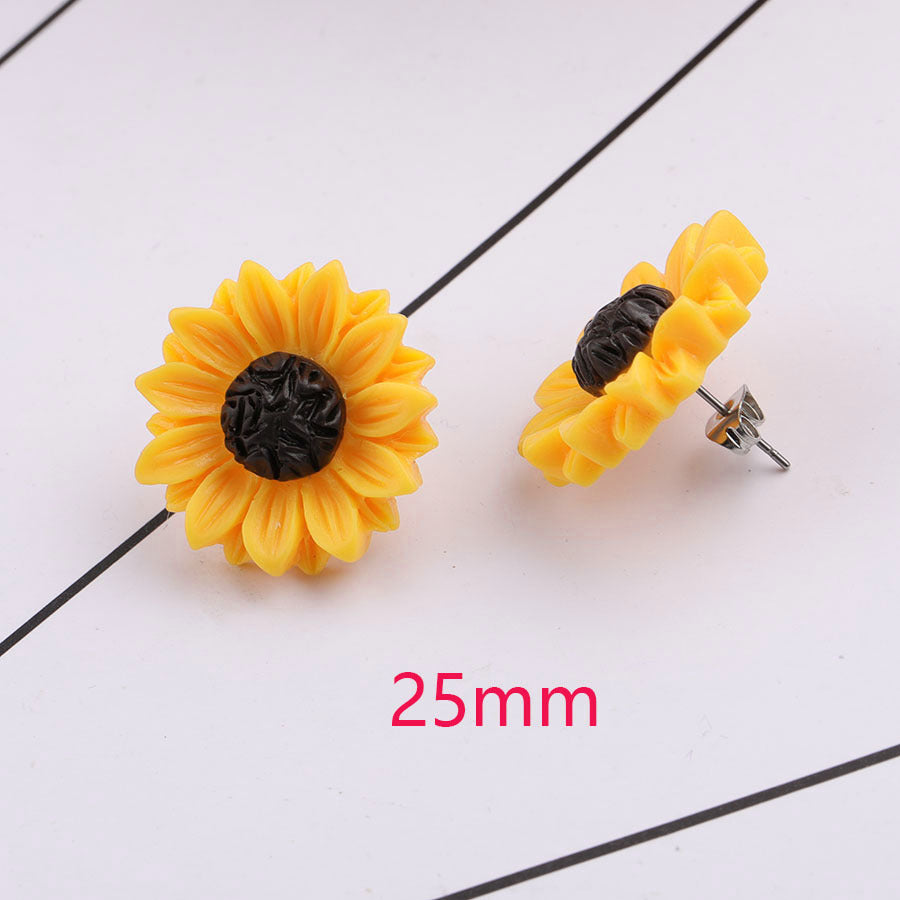 1 Pair Pastoral Flower Plating Resin Silver Plated Ear Studs