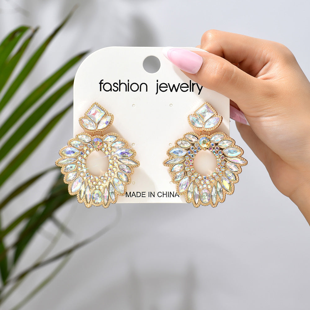 1 Pair Retro Exaggerated Geometric Plating Hollow Out Inlay Zinc Alloy Rhinestones Drop Earrings