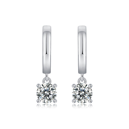 Simple Style Solid Color Sterling Silver Inlay Moissanite Drop Earrings