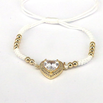 Vintage Style Simple Style Heart Shape Copper Plating Inlay Zircon 18k Gold Plated Bracelets