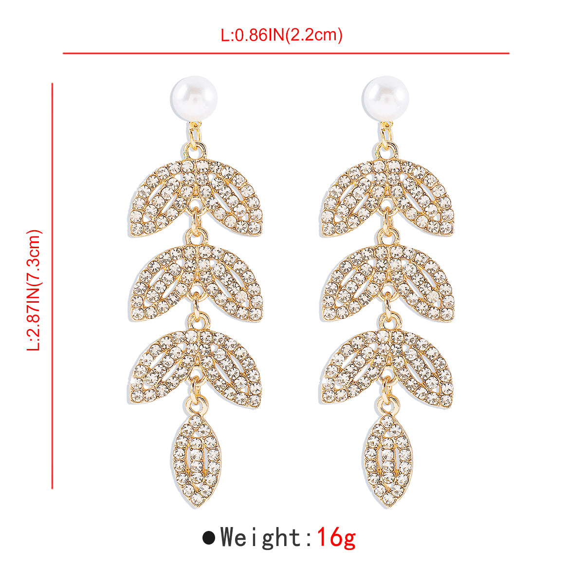 Wholesale Jewelry Elegant Shiny Leaves Imitation Pearl Iron Rhinestones Inlay Drop Earrings