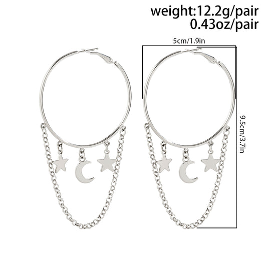 Wholesale Jewelry Exaggerated Vacation Round Star Moon Alloy Iron Hollow Out Earrings