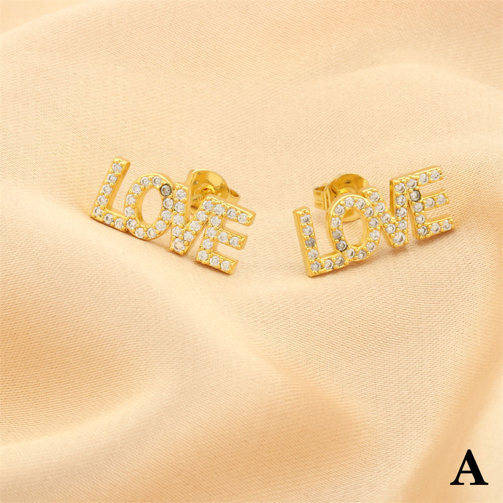 1 Pair Simple Style Letter Plating Inlay Copper Zircon 18k Gold Plated Ear Studs