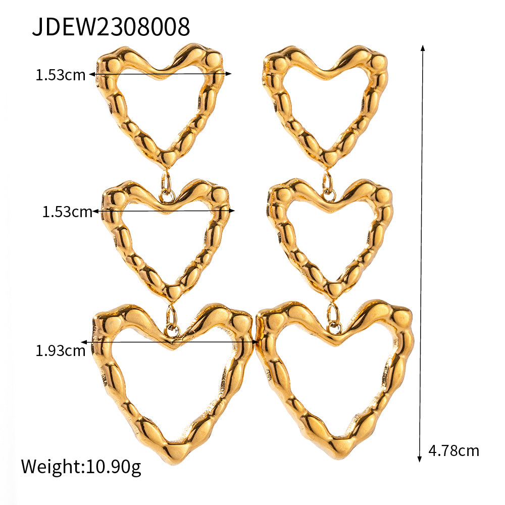 1 Pair Ig Style Heart Shape Plating Stainless Steel 18k Gold Plated Drop Earrings