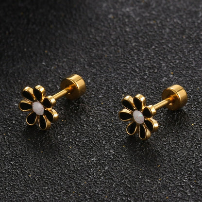 Simple Style Flower Titanium Steel No Inlaid Earrings Ear Studs