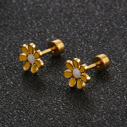 Simple Style Flower Titanium Steel No Inlaid Earrings Ear Studs