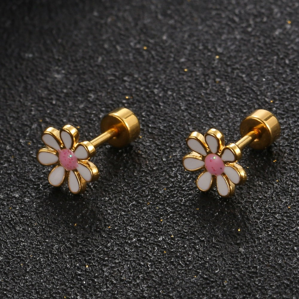 Simple Style Flower Titanium Steel No Inlaid Earrings Ear Studs