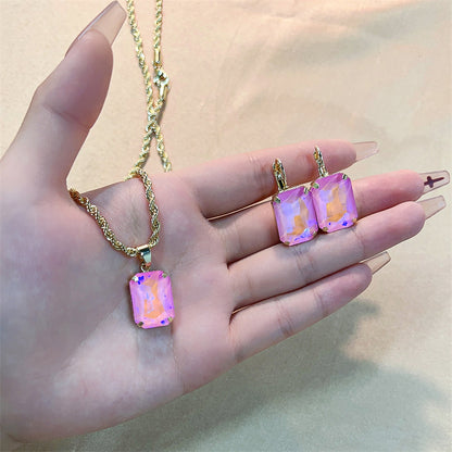 Casual Vintage Style Rectangle Stainless Steel Copper Plating Inlay Glass Gold Plated Jewelry Set