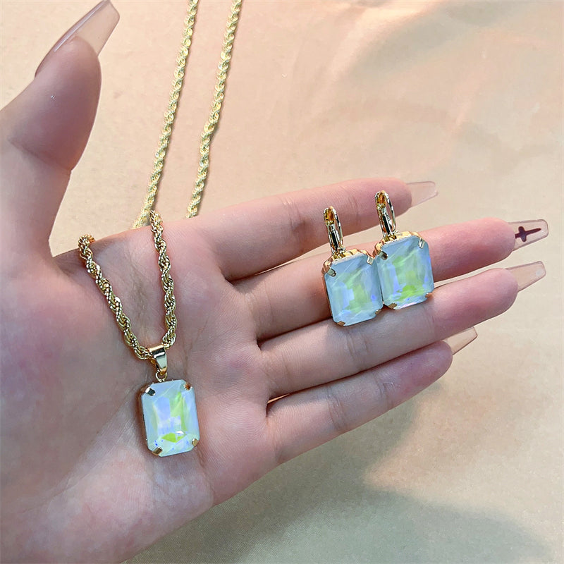 Casual Vintage Style Rectangle Stainless Steel Copper Plating Inlay Glass Gold Plated Jewelry Set