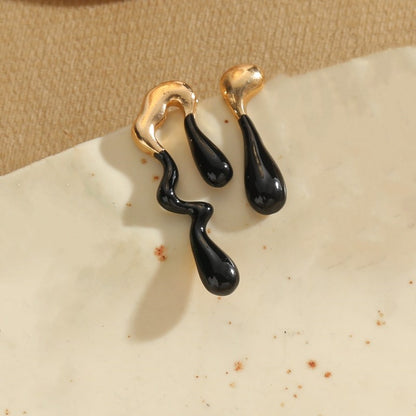 1 Pair Retro Color Block Plating Alloy Gold Plated Drop Earrings