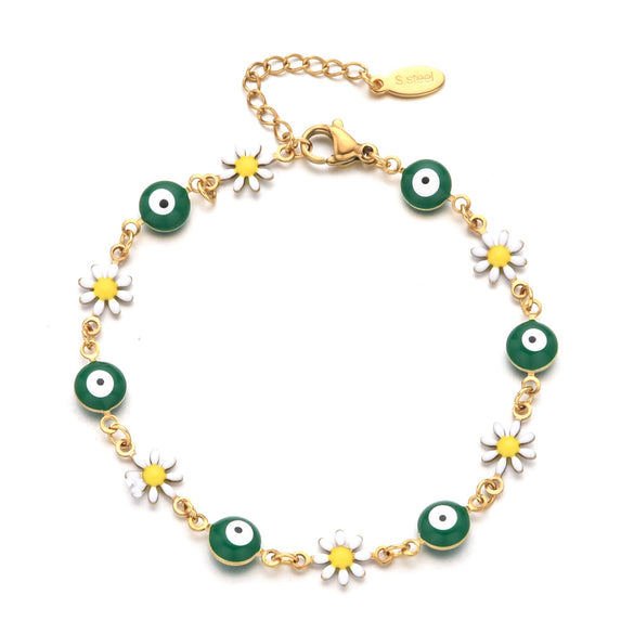 Cute Devil's Eye Flower Stainless Steel Enamel Bracelets