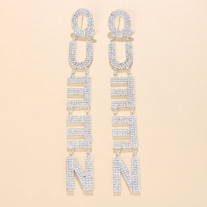 Wholesale Jewelry Simple Style Letter Alloy Rhinestones Inlay Drop Earrings