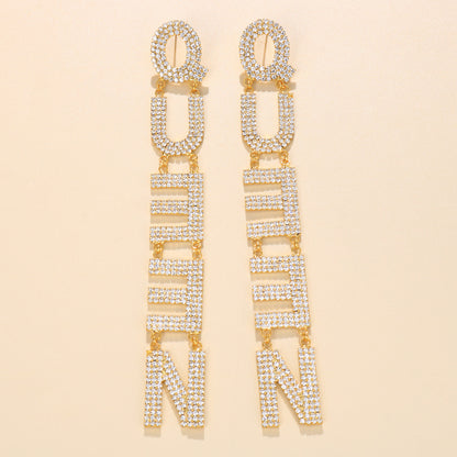 Wholesale Jewelry Simple Style Letter Alloy Rhinestones Inlay Drop Earrings