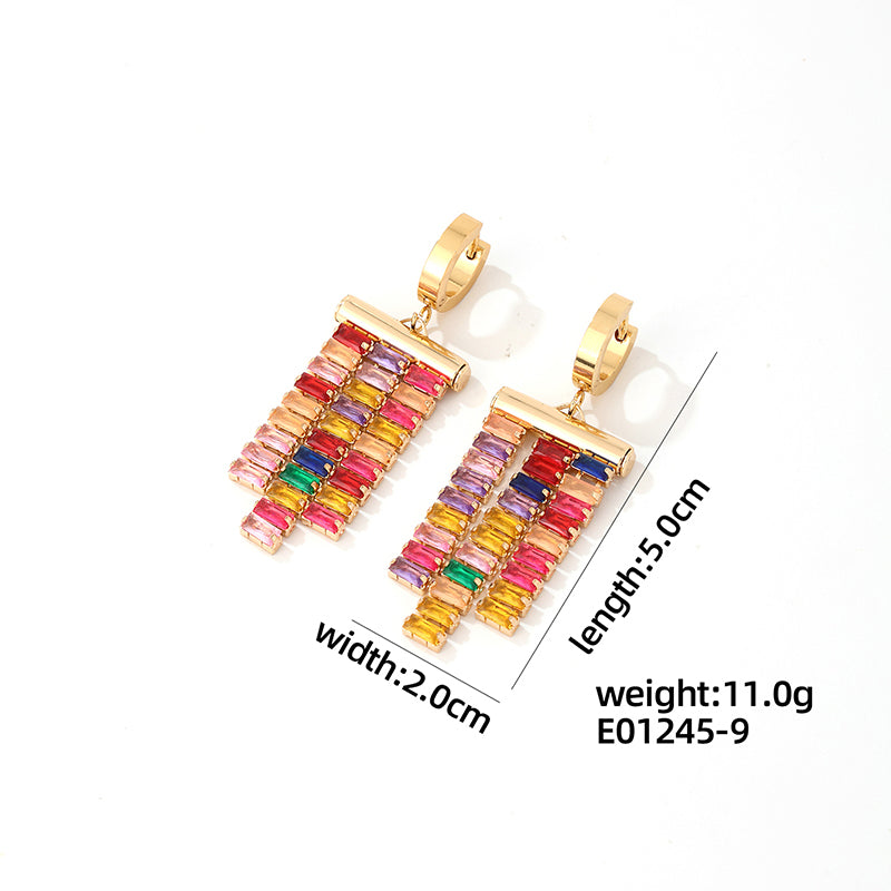 1 Pair Glam Luxurious Rectangle Plating Inlay Stainless Steel Copper Zircon Gold Plated Drop Earrings