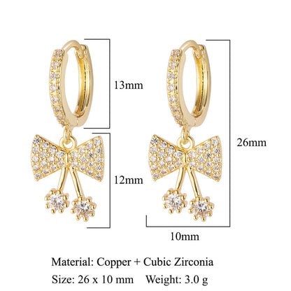 1 Pair Sweet Bow Knot Airplane Inlay Copper Zircon Earrings