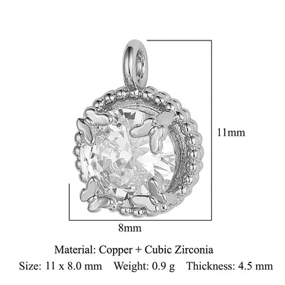 Modern Style Round Square Copper Zircon Charms In Bulk