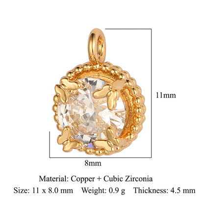 Modern Style Round Square Copper Zircon Charms In Bulk