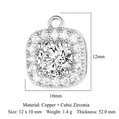 Modern Style Round Square Copper Zircon Charms In Bulk