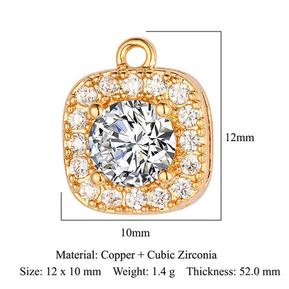 Modern Style Round Square Copper Zircon Charms In Bulk