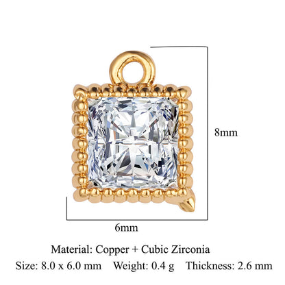 Modern Style Round Square Copper Zircon Charms In Bulk