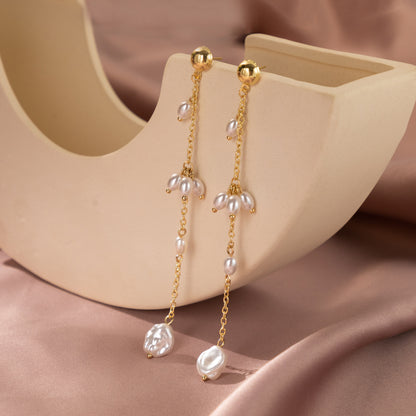 1 Pair Ig Style Simple Style Irregular Tassel Plating Imitation Pearl Copper Drop Earrings