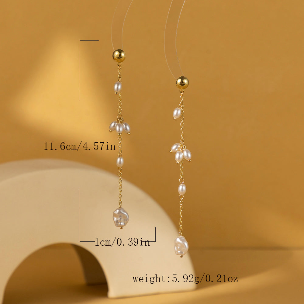 1 Pair Ig Style Simple Style Irregular Tassel Plating Imitation Pearl Copper Drop Earrings