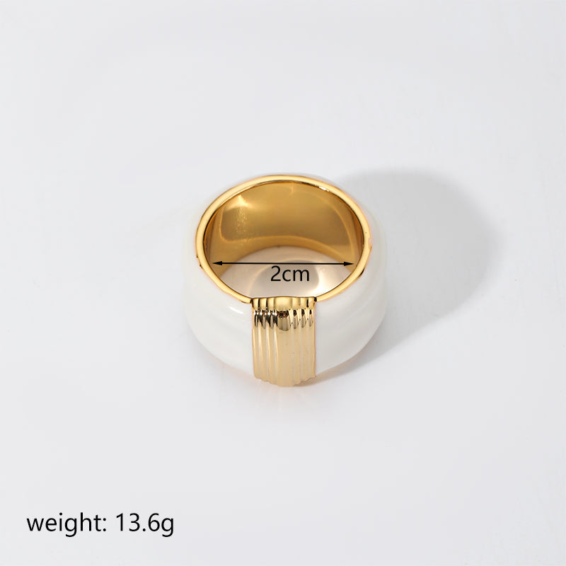 Simple Style Round Copper Enamel Plating 18k Gold Plated Wide Band Rings