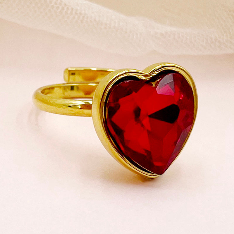 Elegant Lady Classic Style Heart Shape Stainless Steel Gold Plated Zircon Open Rings In Bulk