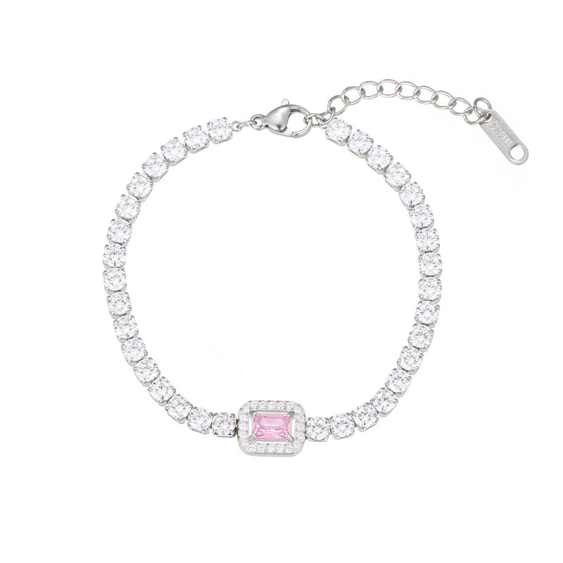 Elegant Sweet Simple Style Rectangle Stainless Steel Plating Inlay Zircon Bracelets