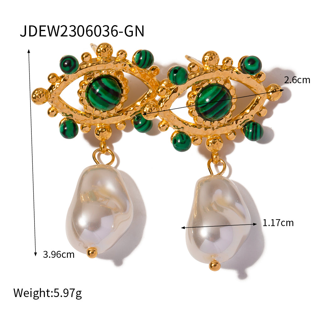 1 Pair Simple Style Devil's Eye Plating Inlay Stainless Steel Pearl 18k Gold Plated Drop Earrings