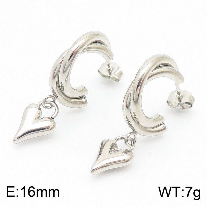 1 Pair Bridal Shiny Heart Shape Plating Stainless Steel 18k Gold Plated Drop Earrings Ear Studs