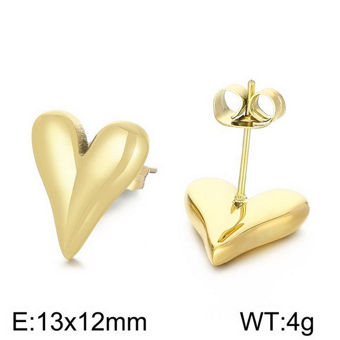 1 Pair Bridal Shiny Heart Shape Plating Stainless Steel 18k Gold Plated Drop Earrings Ear Studs