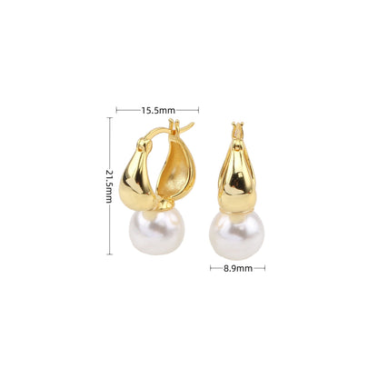 1 Pair Ig Style Simple Style Round Plating Inlay Sterling Silver Pearl White Gold Plated Gold Plated Earrings