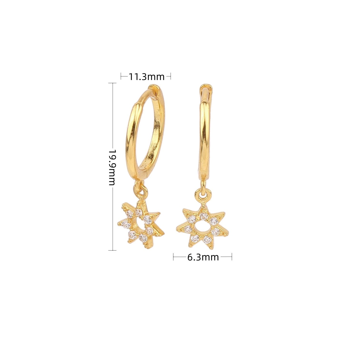 1 Pair Ig Style Simple Style Star Plating Hollow Out Inlay Sterling Silver Zircon White Gold Plated Gold Plated Drop Earrings